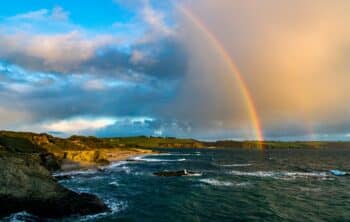 A rainbow over the Cornish coastline
