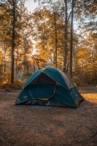 Camping tent in the woods