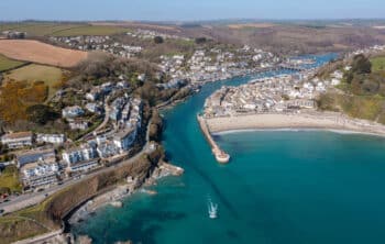 Arial view of Looe on a sunny day