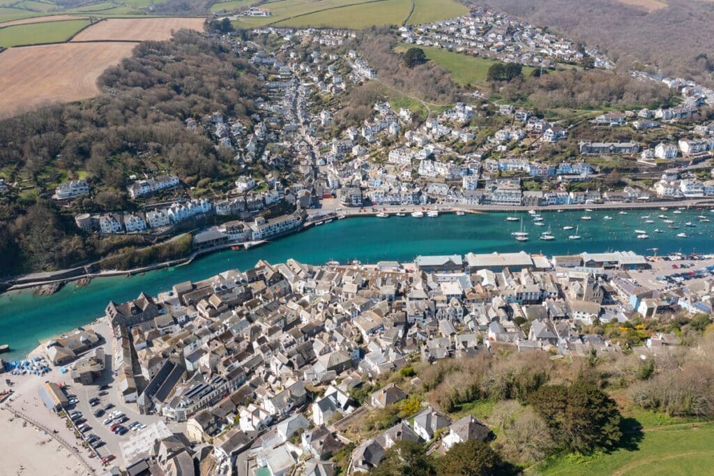 An aerial photo of Looe in Cornwall